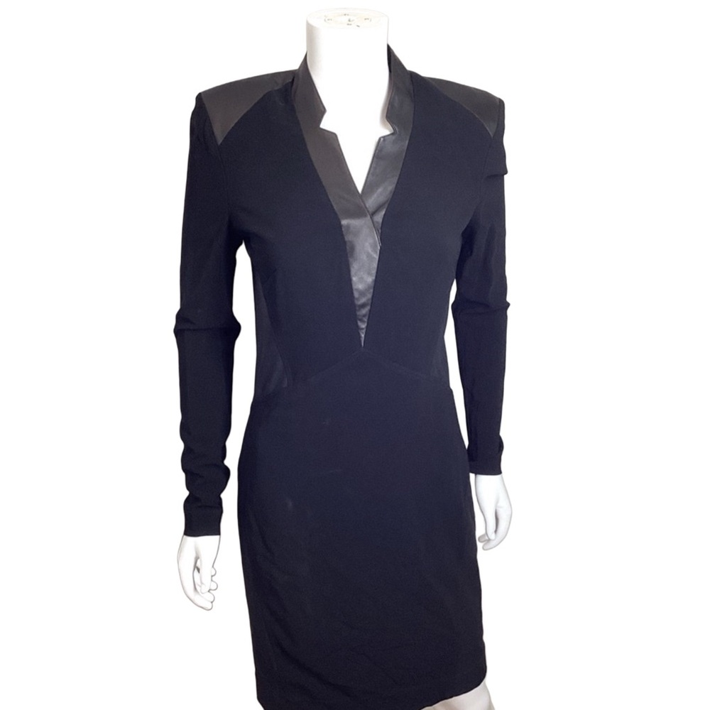 NWT $410 Nicole Miller Leather Trimmed Black Dress